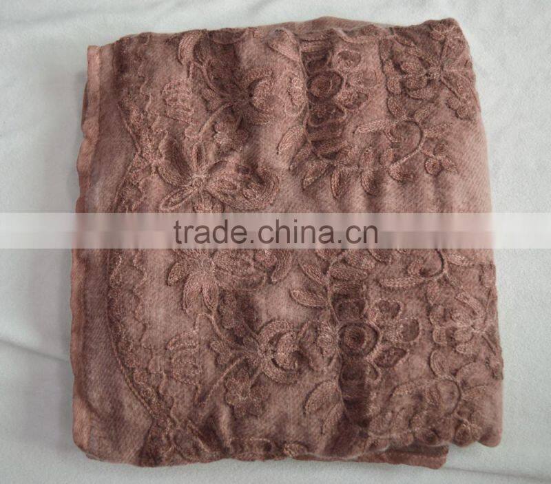 Fashion lady stitching floral popular pashmina shawl plain viscose scarf