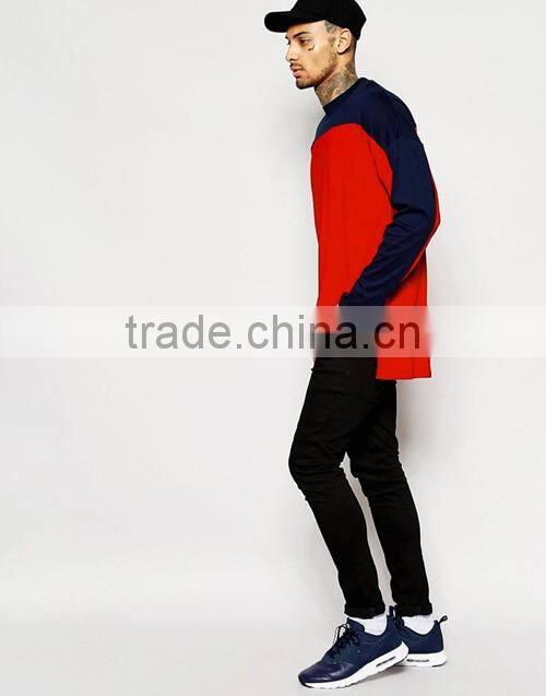 2016 summer fashion men hip hop style 50 coton / 50 polyester longline long sleeve t-shirt OEM