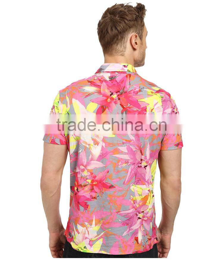 Latest design sublimated full summer flower printed polo shirt 100% polyester polo shirt