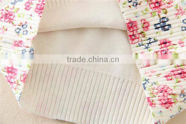 Princess warm fashion pullovers weave knitting pattern round neck cute flower print girls kid sweater