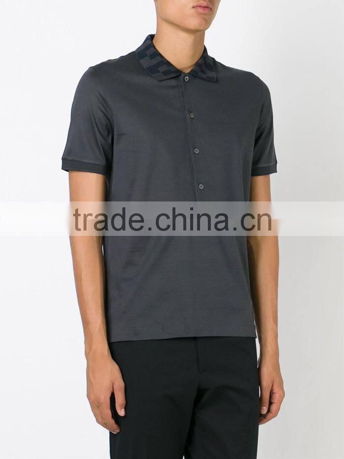 Dark grey cotton print collar mens latest design polo shirt wholesale
