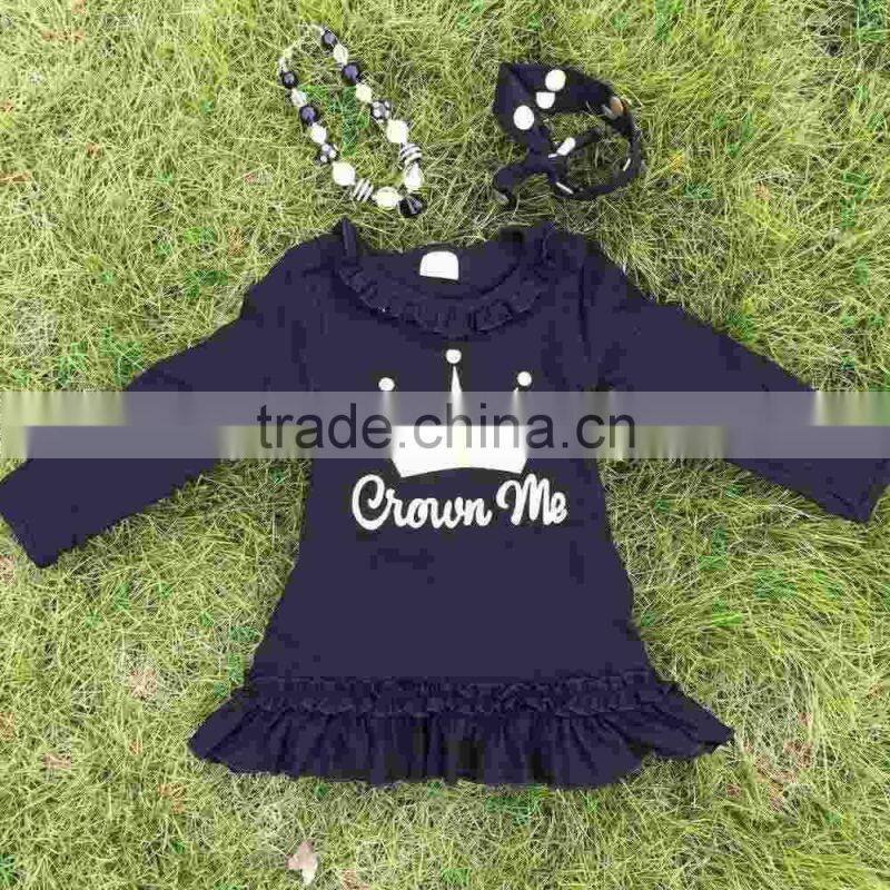 black 2-7t FALL/Winter kids OUTFITS crown gold dress girls hot sell cute clothes kids with matching headband
