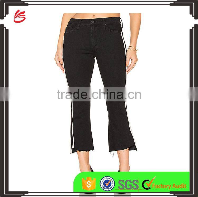 2017 Hot sale young girls jeans pants ruffle ninth denim jeans ladies jeans design