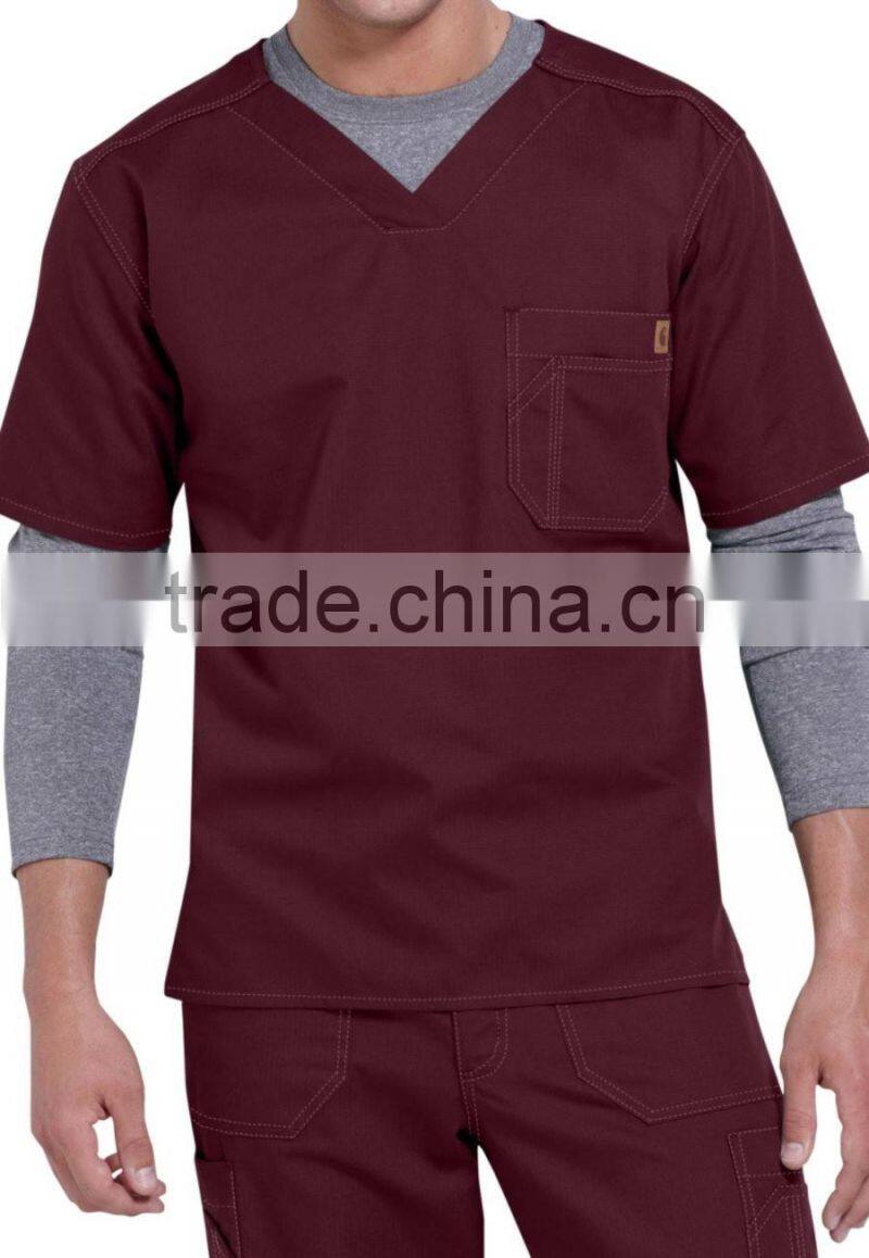 High Quality Solid Colored Men Denim Scrubs Top for Hospital Wearing
