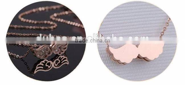 316 Titanium Stainless Steel Angel Wing Pendant Choker Chain Necklace Shiny Crystals Wing Fashion Jewelry