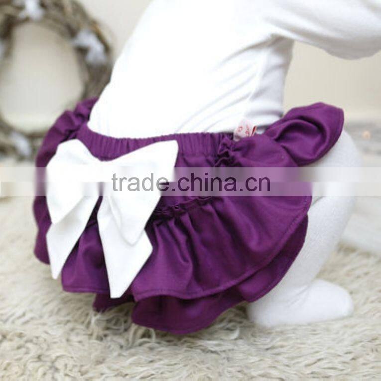 The newest design for baby girl ruffle raglan blue color elastic tutu divided skirt with big bowknot plain color adorable pants