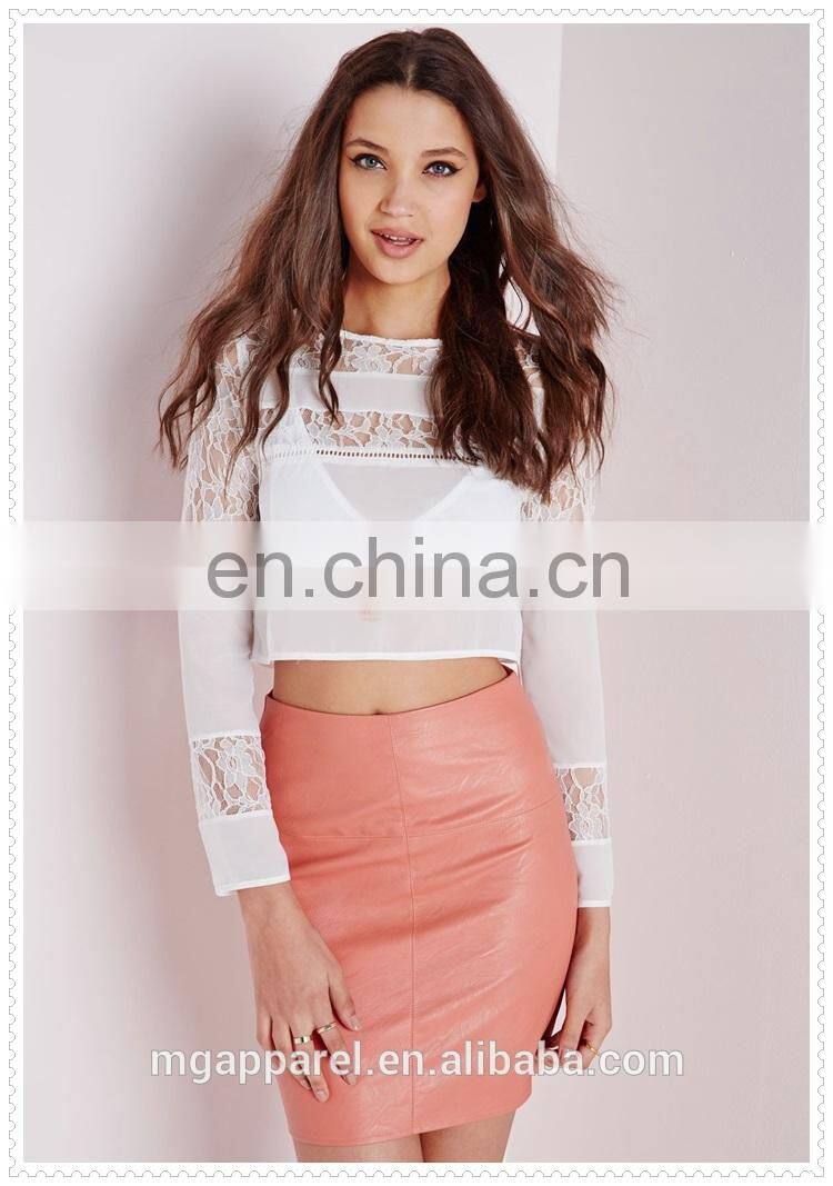 hot sale elegant women white lace fabric long sleeve blouse wholesale