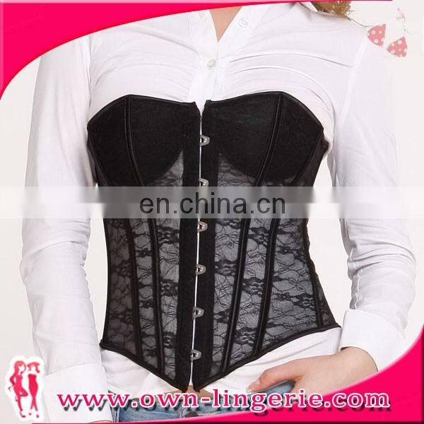 Black steel boned Sexy lace Mesh Corset ladies waist shaper corset on sale