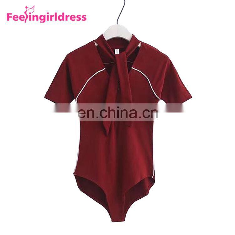 China Factory Wine Red Bodysuit High Elasticity Vintage Romper Cotton Womens Clothing Jumpsuits