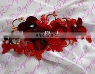 Aidocrystal deep red hairpiece, red flower bridal hair flower headband headwear