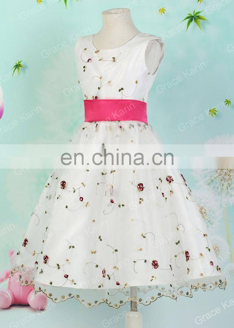 Grace Karin Cute Sleeveless White Lace Girl Party Wear Western Dress CL007553-1