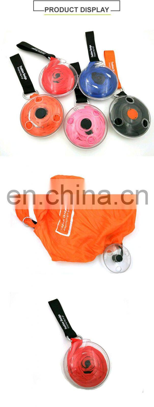 New design reusable shopping bag to roll up with round shaped plastic case