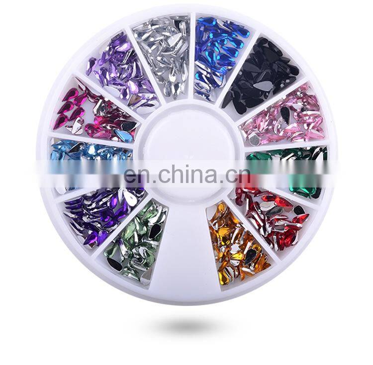 Mixed Design 12 Colors AB water drop nail pearl set Acrylic 3D Nail Art Rhinestone wheel