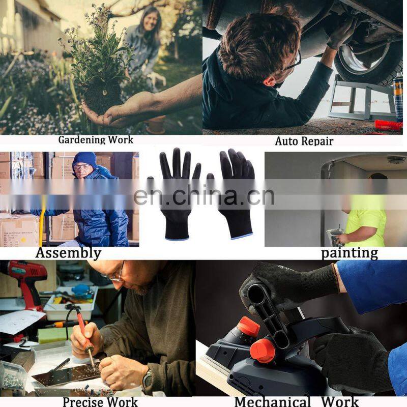 Beautiful Black PU Nylon Safety Working Gloves