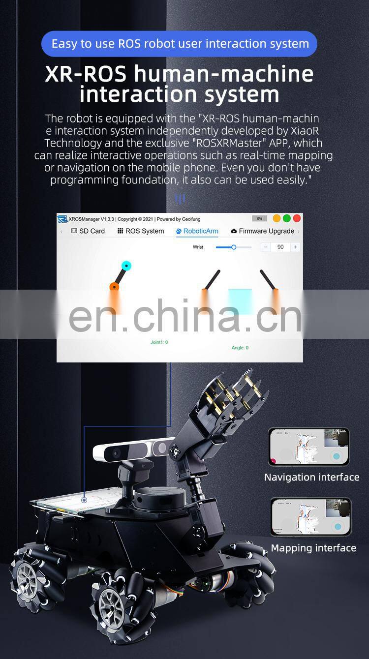 Assembled ROS MROS Lidar Car Mecanum Wheel Robot Car +4DOF Robotic Arm With 7" Touch Screen Range 12M/39.4FT