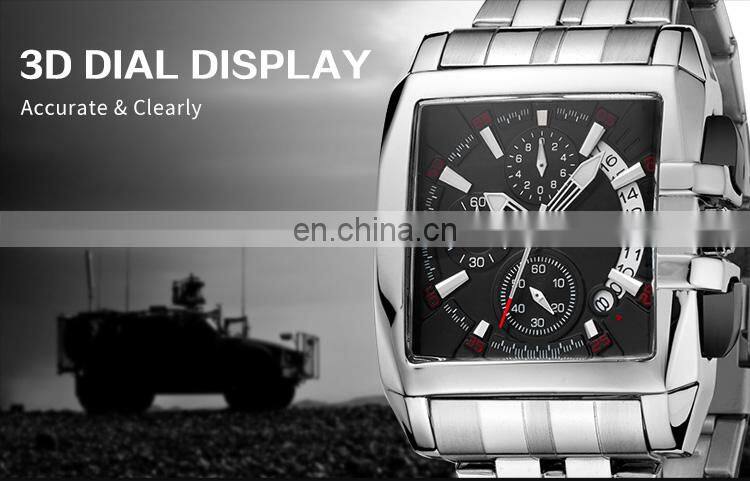Hight Quality Megir Brand Luxury Men Watch Stainless Steel Square Quartz Watches