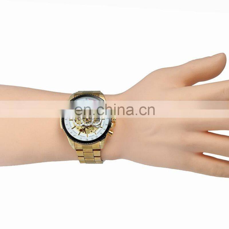 WINNER 428 Men Automatic Mechanical Hand Watch Popular Bling Stainless Steel Strap Mechanical Watch