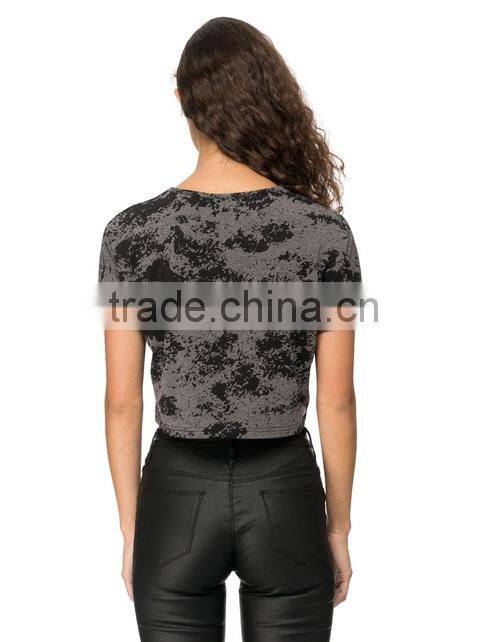 2015 China manufacturer customized ladies sexy print france bean crop tee shirt