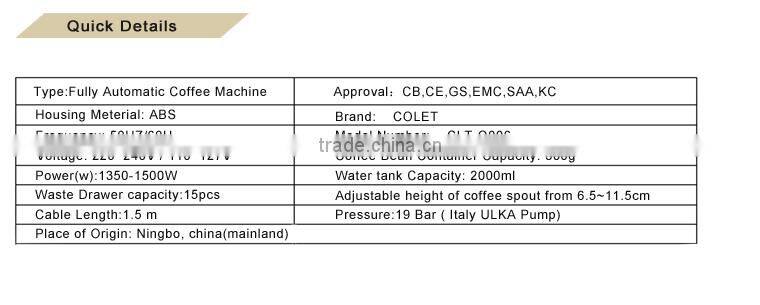 Top!! One Touch Cappuccino expresso Coffee Machine - COLET -Q006