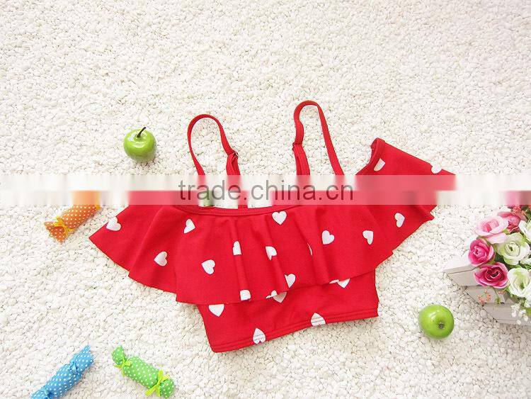 2015 Mom and Child Swimwear Lovely Falbala Heart Pattren Bikini Kids Two Piece Swimsuit