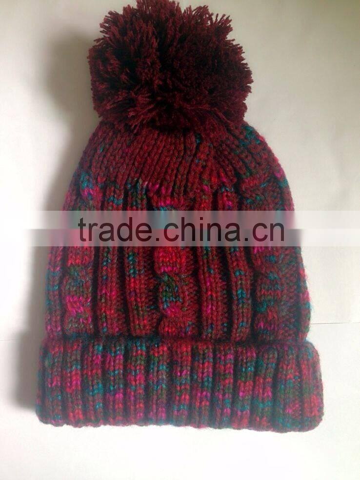 New Design Acrylic Coloured Thread Knitting Beanie Caps and Hats