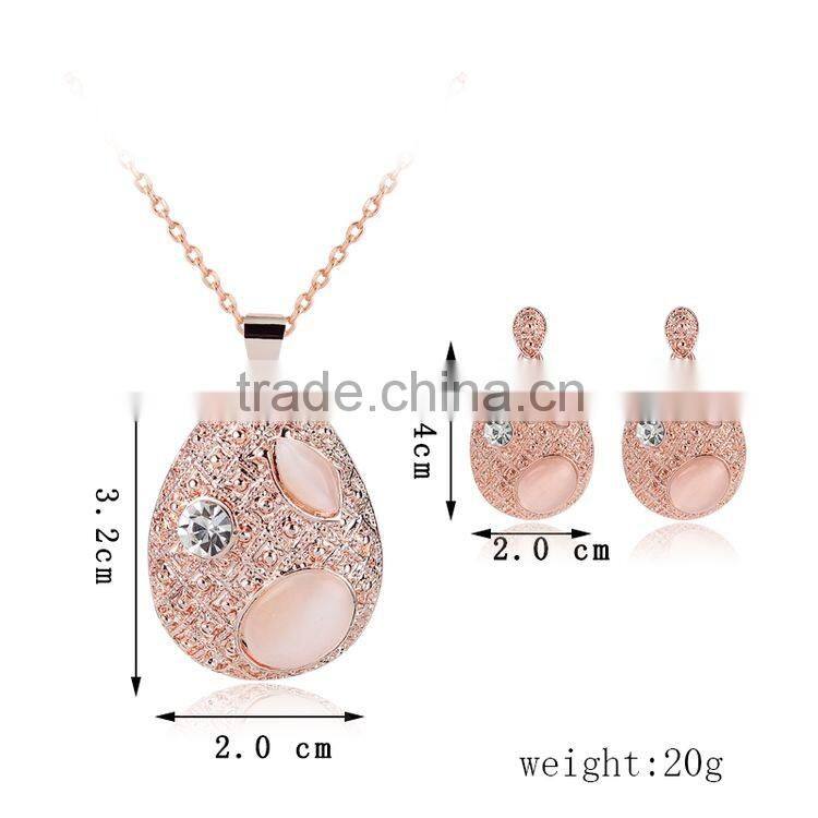 Lovely 18K Rose Gold Plated Opal Jewelry Fashion Necklace and Earring Set