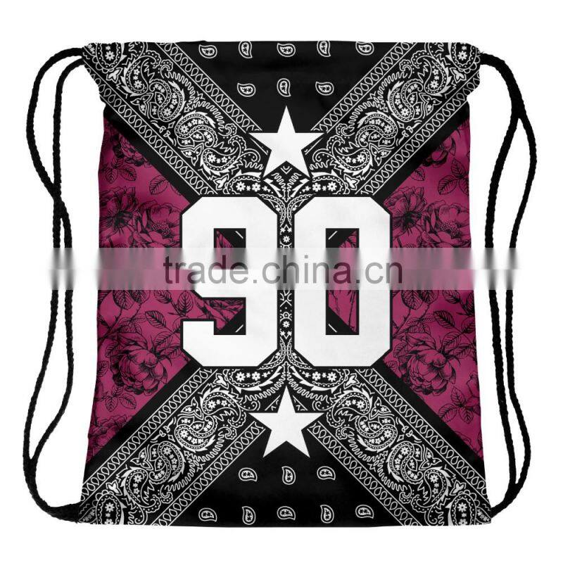 High Quality 3D Printed Bandana and Roses 90 Polyester Gift Drawstring Bag