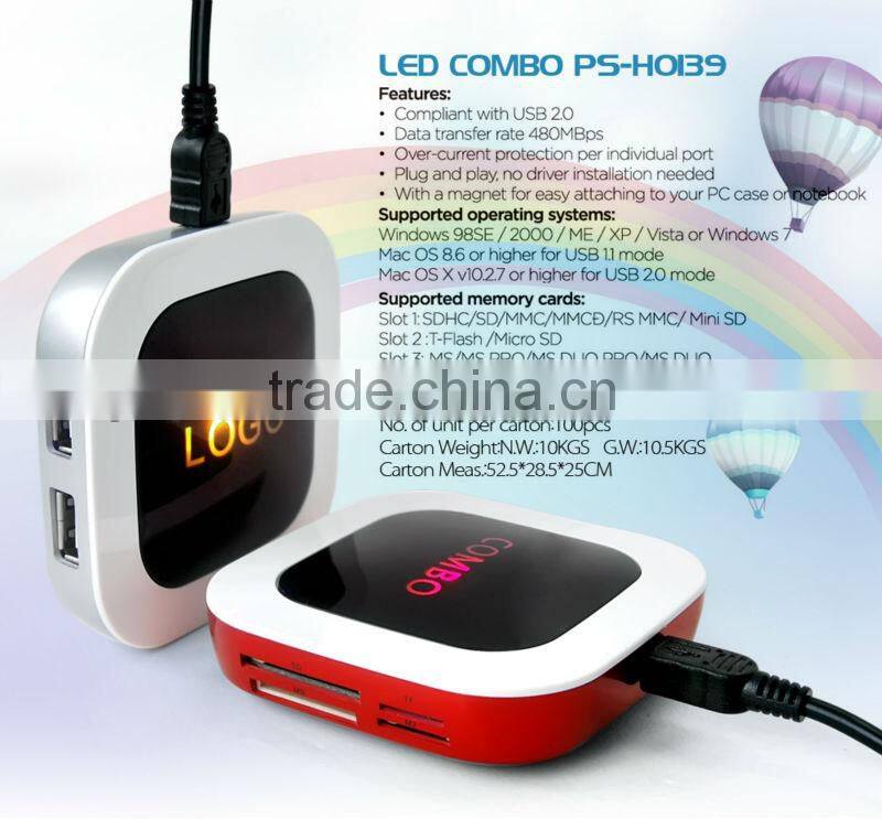 2013 Gracious USB HUB With Card Reader Combo (Lighting Logo) for promotion