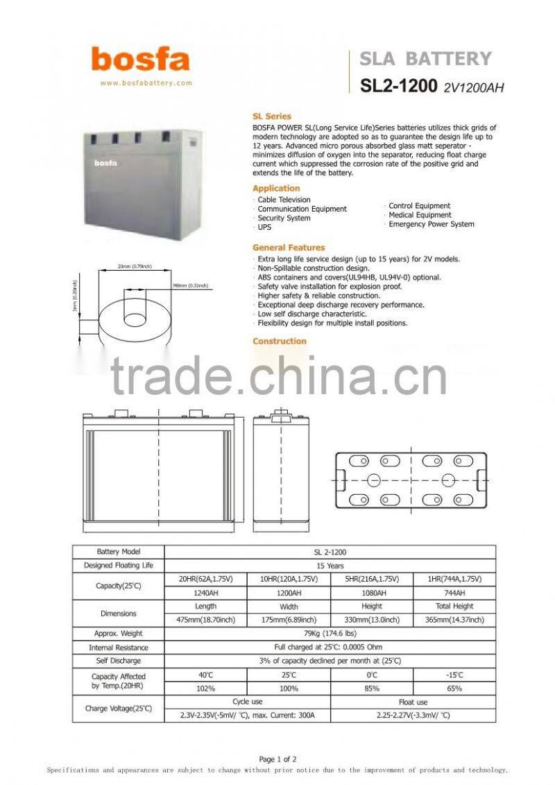 2 volt storage battery 1200ah electric scooter rechargeable battery