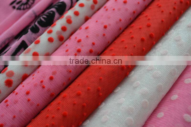 Polyester 30D Eyelet Mesh Fabric with Flocking for Dress and Clothing