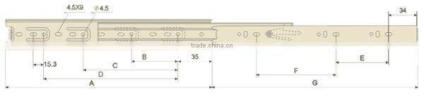 45MM Single Extension Furniture Hardware Ball Bearing Drawer Slide