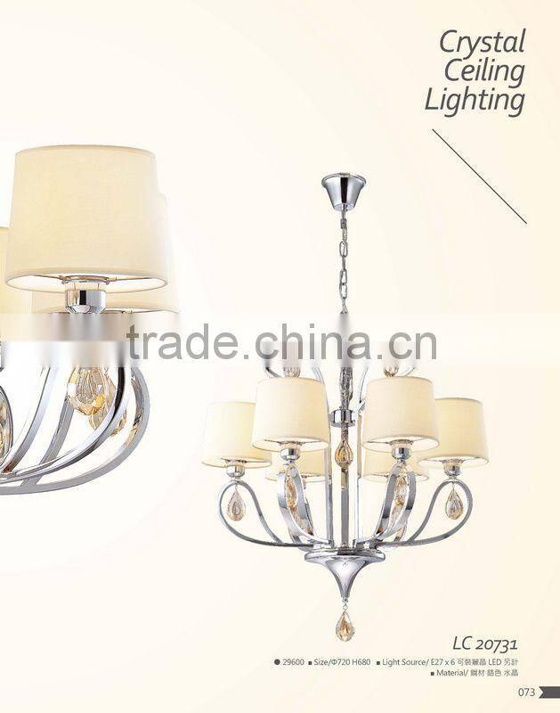 European style modern crystal chandelier glass pendant light with fabric shade