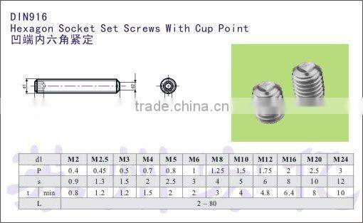 hex socket set security screws with cup point