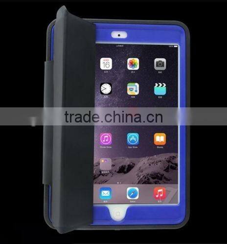 For iPad air 2 military defender shockproof PU flip case with removable kickstand
