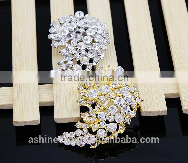 Bridal bright leaf flower rhinestone brooch/handmade rhinestone brooch