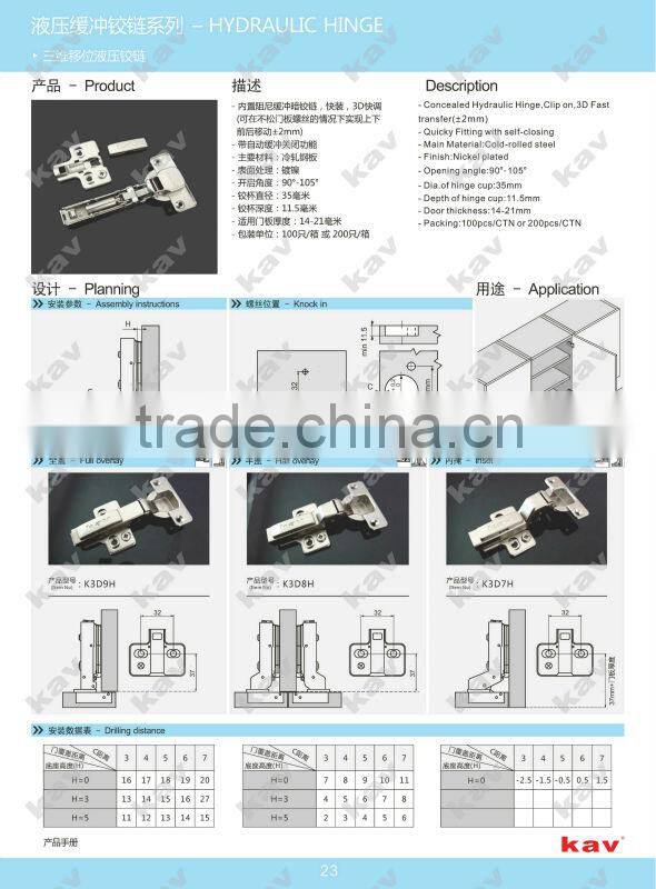 3D adjustable soft close concealed hinge types