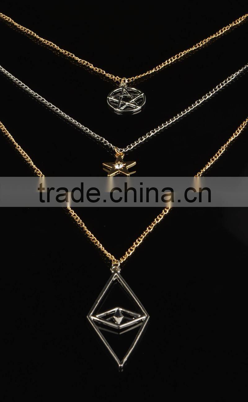 star long multilayers mix gold silver 24k gold necklace