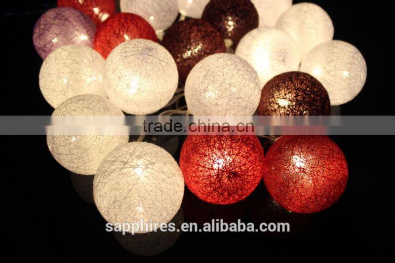 led christmas holiday party wedding decoration cotton colorful ball bettery solar fairy string cotton ball light