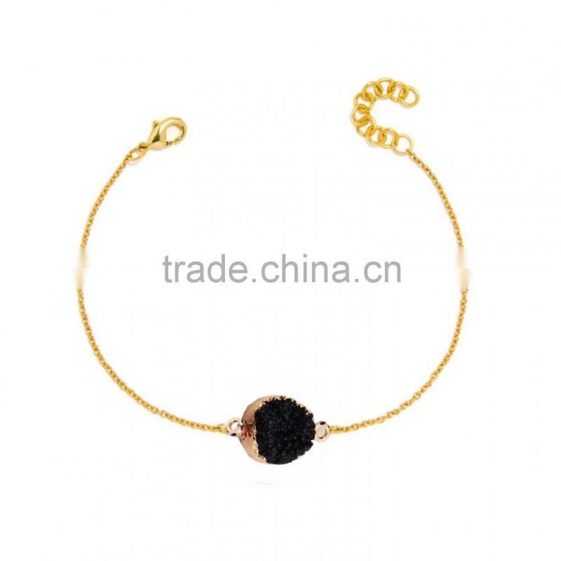 2016 Hot selling fashion rough natural stone bracelet green druzy beads bracelet