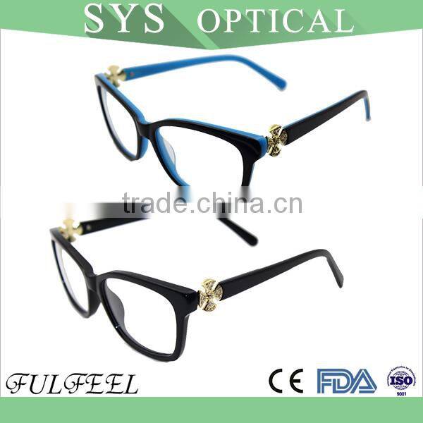 Most popular lady fashion acetate spectacle optical frame with flower diamond