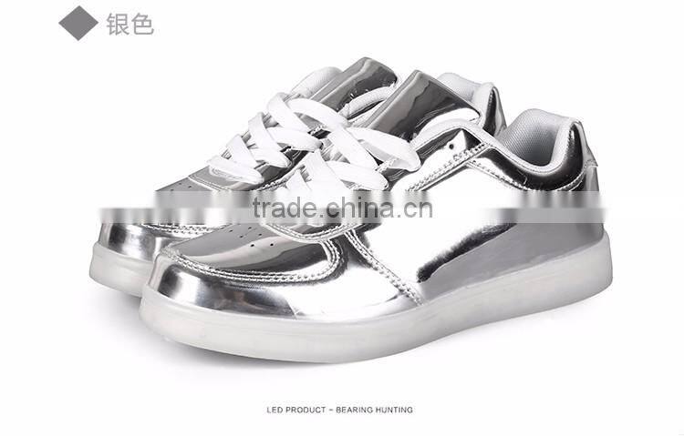 boys girls soft wear LED Luminous sports leisure shoes lace-up led flash evening shoes golden silver color