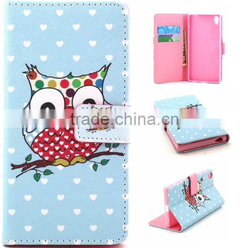Book Style Color Printing Customed PU Leather Wallet Case For Sony Z5
