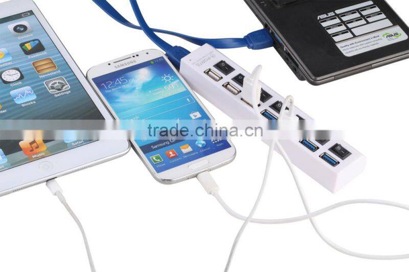 New 4 Ports USB 3.0 Hub+ 3 Ports USB 2.0 HUB with On/Off Switch+ for PC laptop