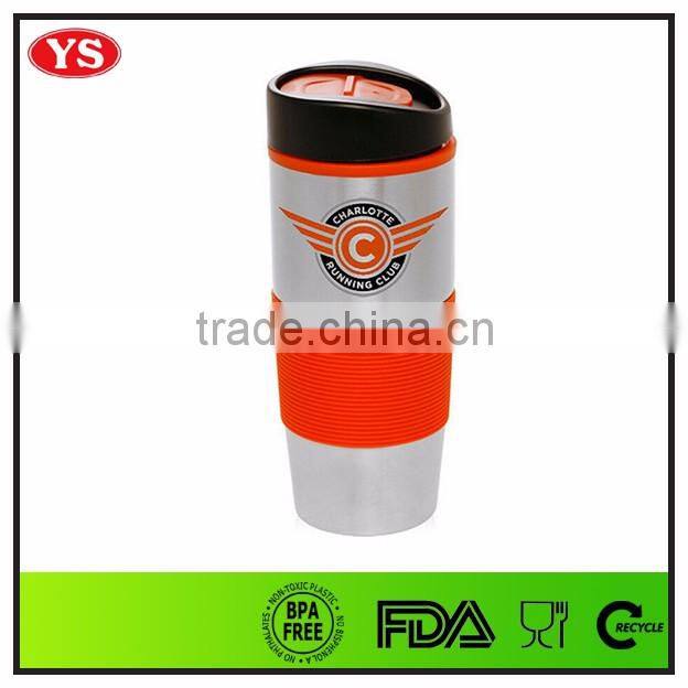 16 oz Stainless steel insulated tea travel mug with lid and band