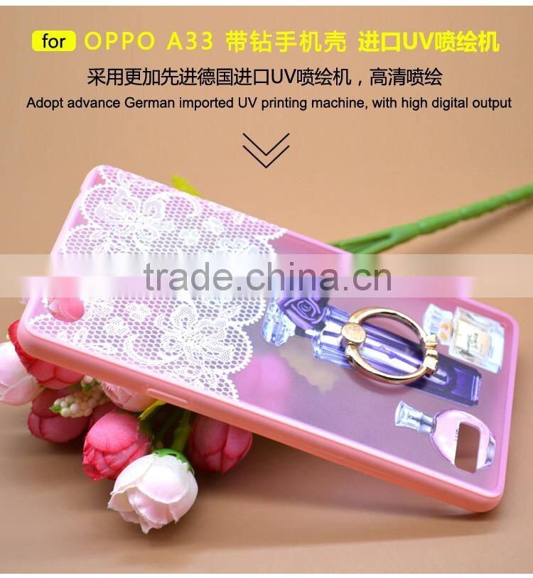 Luxury Perfume Series Printing With Diamond Ring Bracket TPU+PC Phone Case For Oppo A33