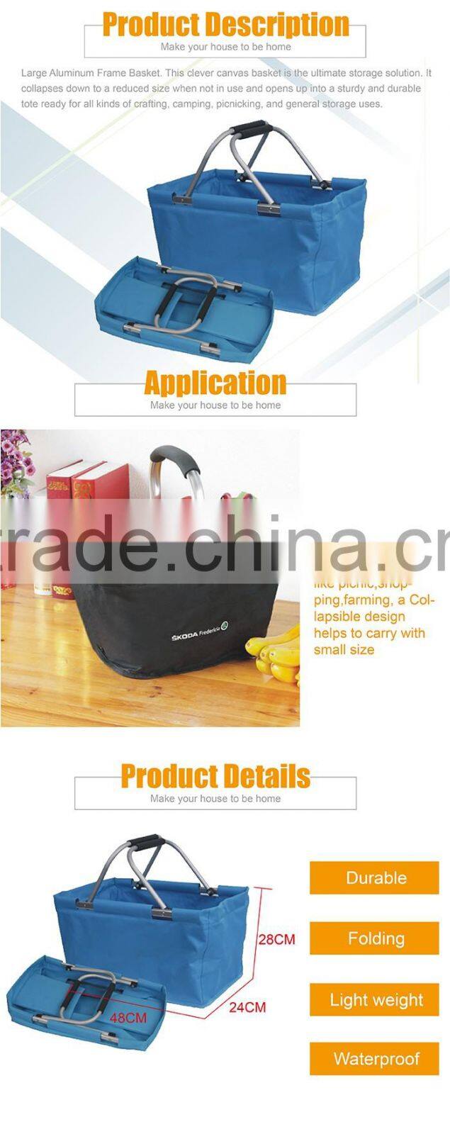 Polyester Collapsible Market Basket with Pocket