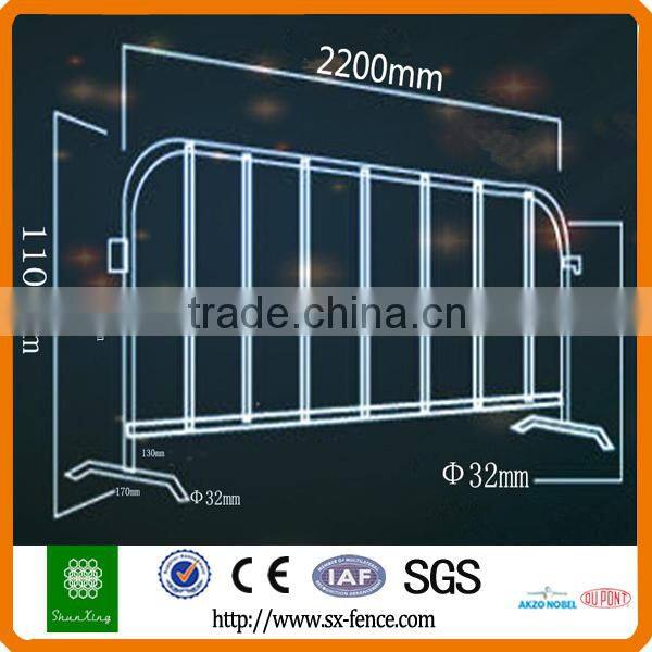 Yellow used road safety barrier, stage barrier