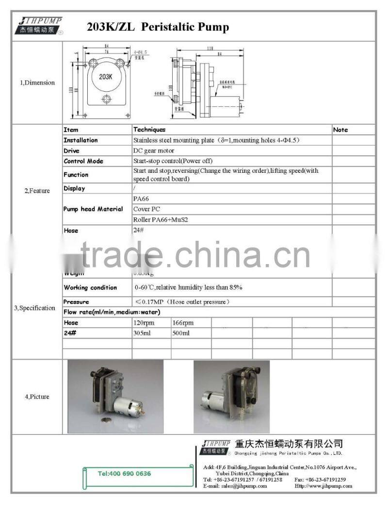 203KA small peristaltic pump made by JIHPUMP with higher accuracy easy to load and installed