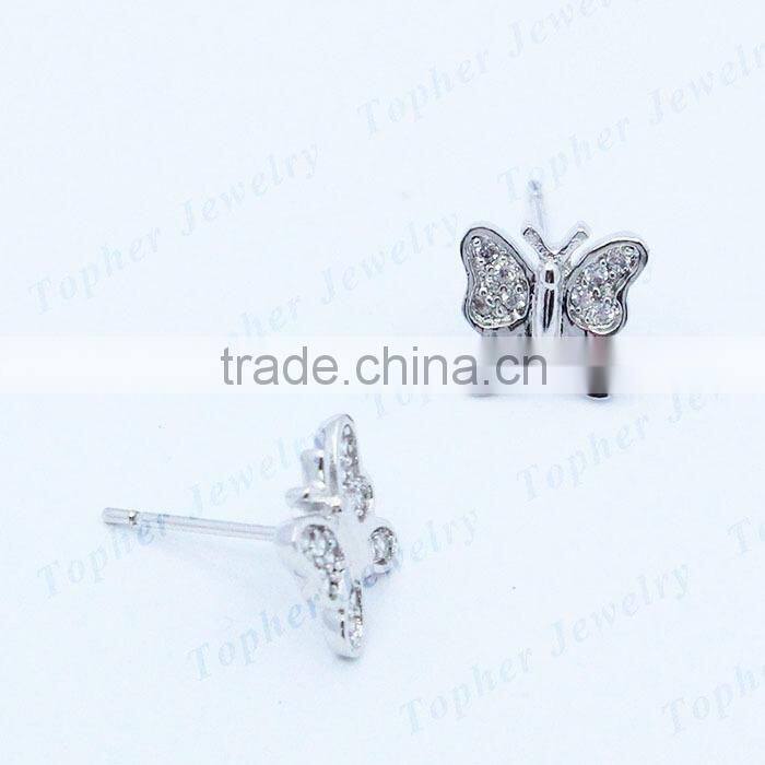 Stunning 925 Sterling Silver Jewelry wholesale silver butterfly stud earrings