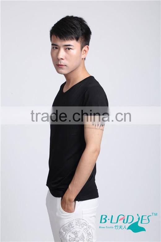 2015 bamboo men breathable tops fashion summer mens' V neck black wholesale t shirt